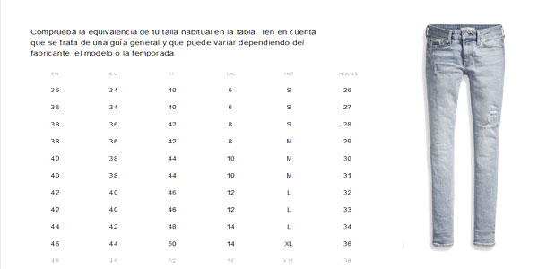 talla vaqueros mujer